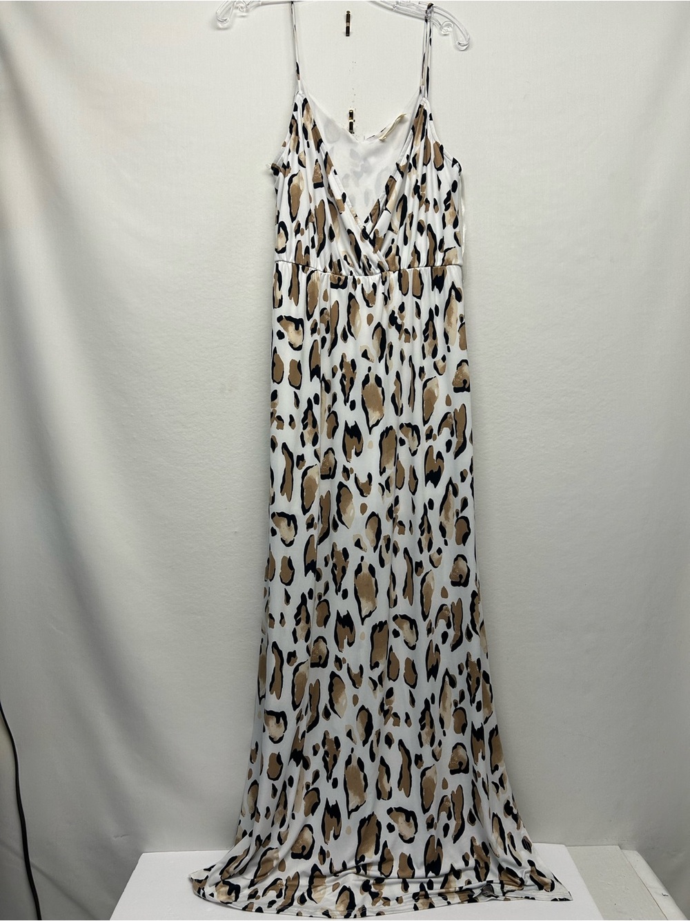 Peach Love California Leopard-Print Maxi Dress in White & Tan